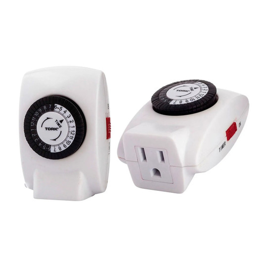 White 24-hour indoor plug-in timer with a single grounded outlet
