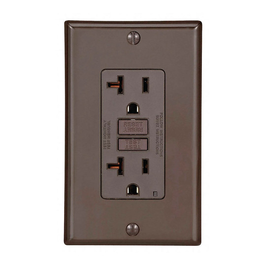 Brown 20A self-test slim GFCI receptacle with LED status indicator