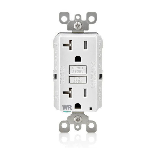 White 20A self-test weather-resistant tamper-resistant GFCI duplex receptacle