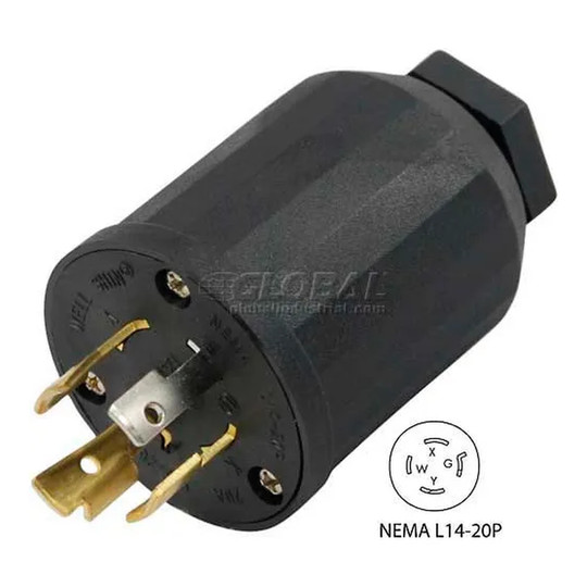 Black 20A NEMA L14-20P locking assembly plug