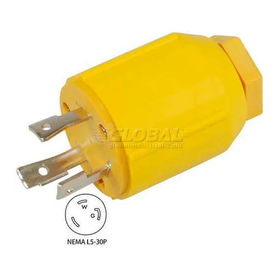 Yellow 30 amp NEMA L5-30P locking assembly plug