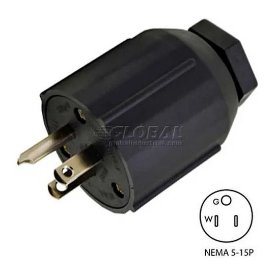 Black 15A NEMA 5-15P straight-blade male plug