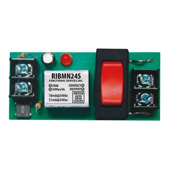 15A SPST 24VAC/DC track-mount relay with override