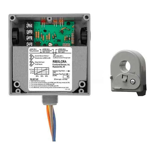 Enclosed adjustable solid-core AC current sensor with relay