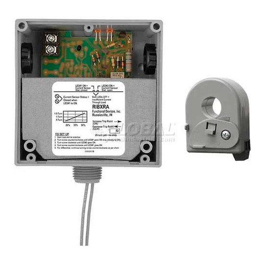 Enclosed solid-core AC current sensor relay with adjustable 1.25-150A sensing