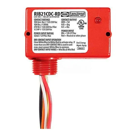 Enclosed dry contact input relay with 120-277 VAC operation and 10A SPDT contacts