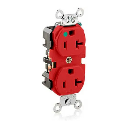 Red 20A 125V hospital-grade duplex receptacle