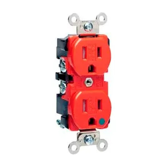 Red 15A 125V tamper-resistant hospital-grade duplex receptacle