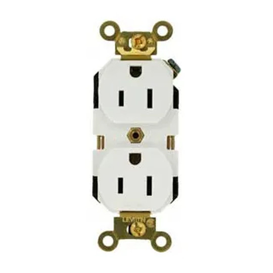 White 15A 125V self-grounding duplex receptacle