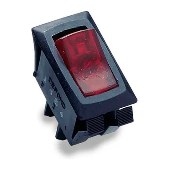 Lighted SPST appliance rocker switch rated 16A at 125VAC