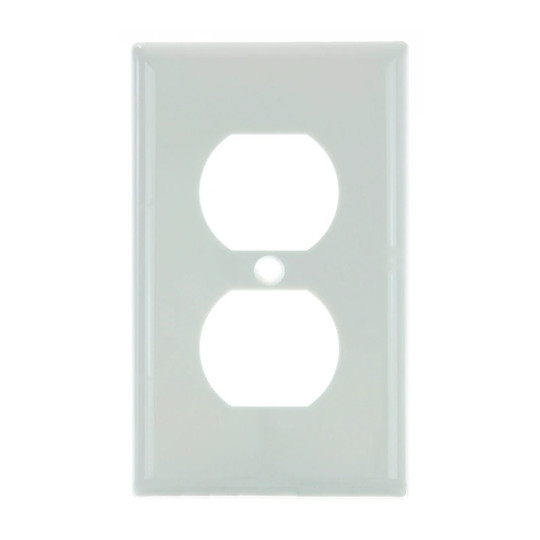 White 1-gang duplex receptacle cover plate with smooth face and rounded edges