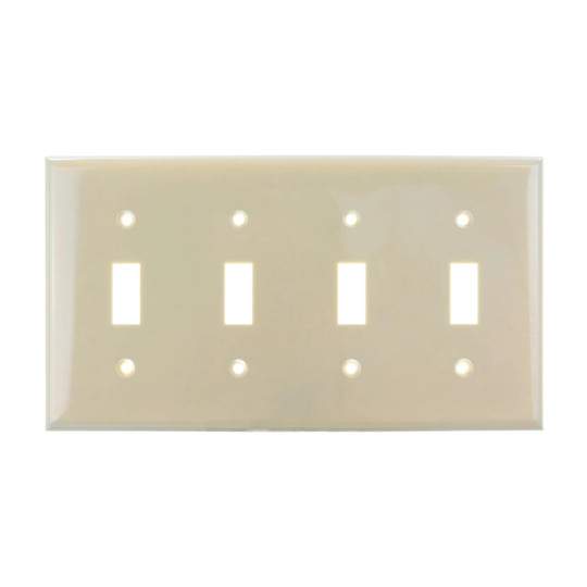 Ivory 4-gang toggle switch plate with four toggle switch openings
