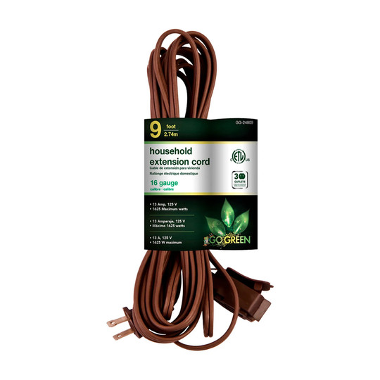 Brown 9-foot household extension cord