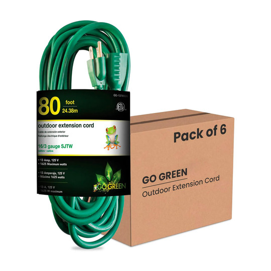 Green 80-foot 16/3 SJTW heavy-duty extension cord