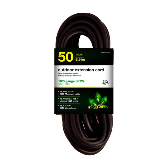 Black 50-foot 16/3 SJTW-A extension cord