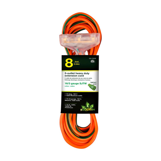 Orange 8 ft. 3-outlet SJTW extension cord