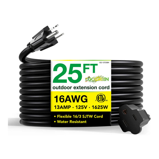 Black 25-foot 16/3 heavy-duty extension cord