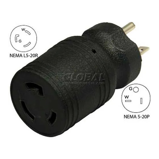 Black 20A NEMA 5-20P to L5-20R locking adapter