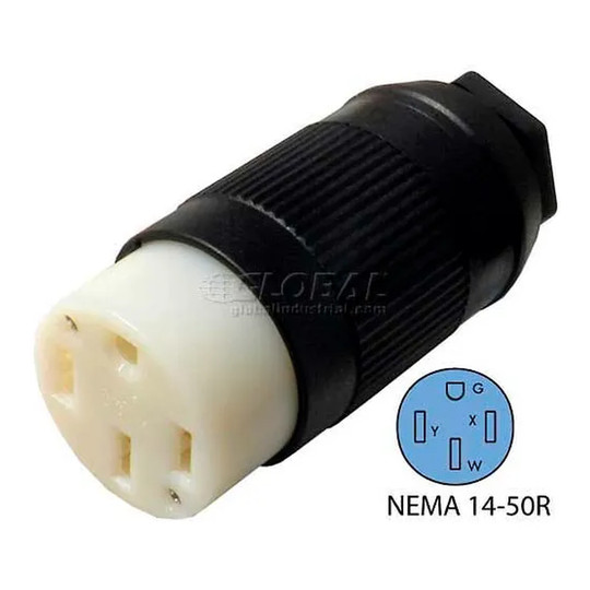50-amp RV connector with NEMA 14-50R female end