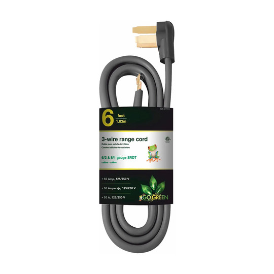 Gray 6-foot 3-wire range cord with molded right-angle plug