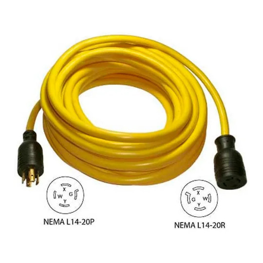 Yellow 50 ft. 20A locking generator extension cord with NEMA L14-20 connections