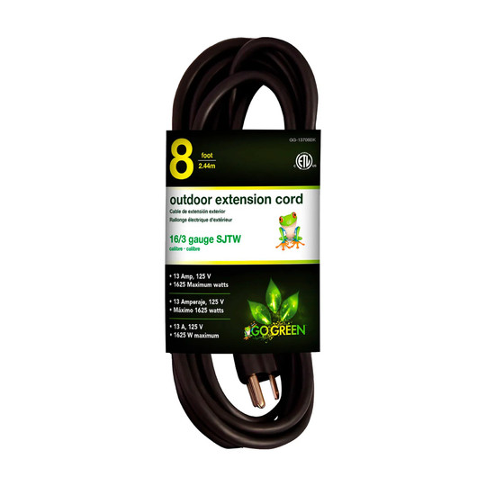 Black 8 ft. 16/3 SJTW heavy-duty extension cord
