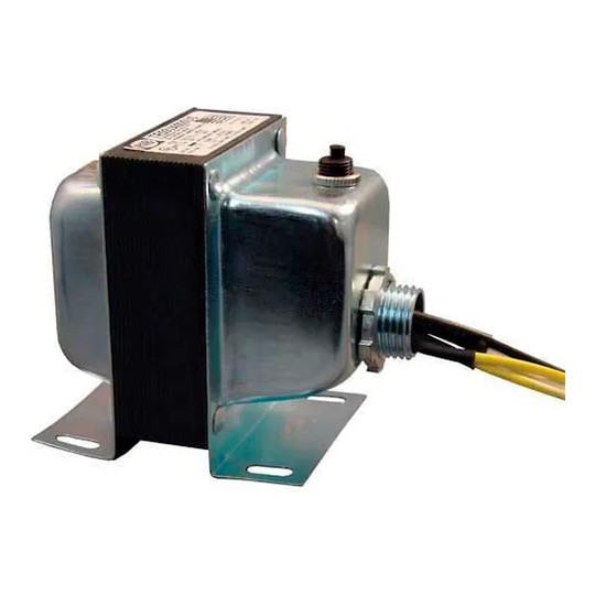50VA 120V to 24V single-hub foot-mount transformer with circuit breaker