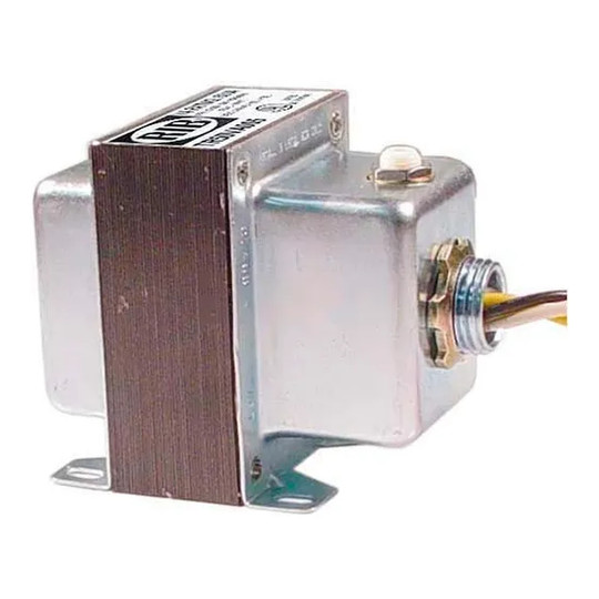 50VA 120V to 24V single-hub foot-mount transformer with circuit breaker
