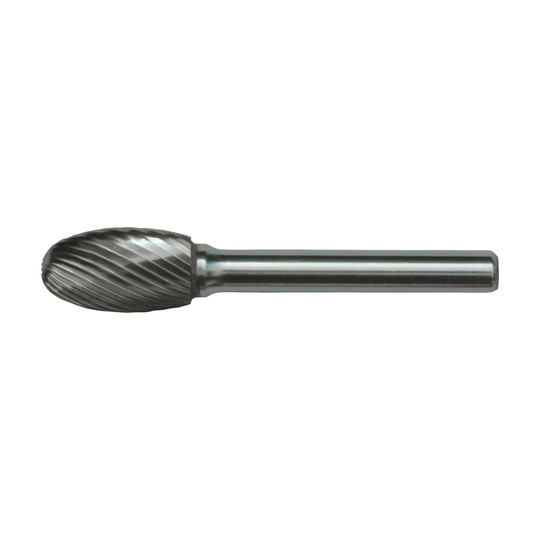 Silver egg-shaped bur with standard right-hand spiral cut