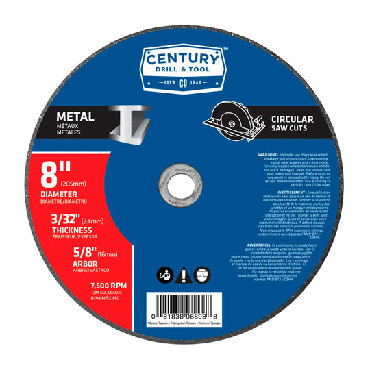 Fiberglass abrasive saw blade, 8 in. x 5/8 in.