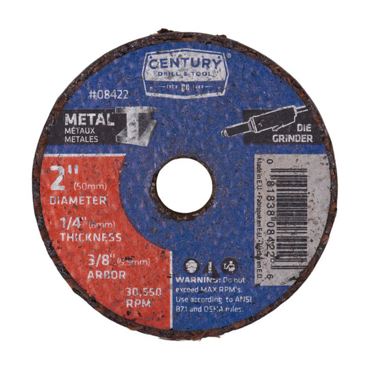 Three-pack of 2 inch by 3/8 inch aluminum oxide Type 1 metal grinding wheels