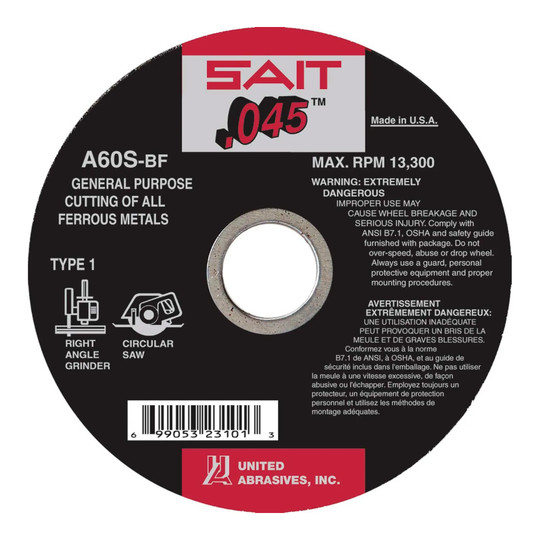 4-inch Type 1 aluminum oxide cut-off wheel with 60 grit and 5/8-inch arbor hole
