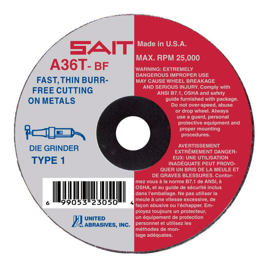 3-inch Type 1 aluminum oxide 36-grit cut-off wheel with 3/8-inch arbor hole