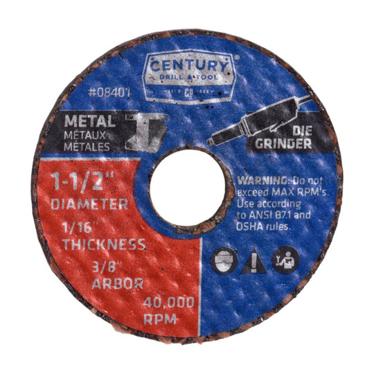 Three-pack of 1-1/2 inch by 3/8 inch aluminum oxide metal cutting wheels