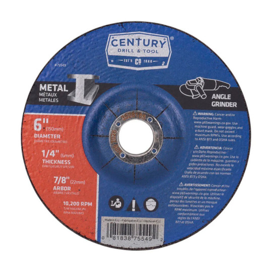 Type 27 aluminum oxide depressed center grinding wheel, 6 in. x 7/8 in.