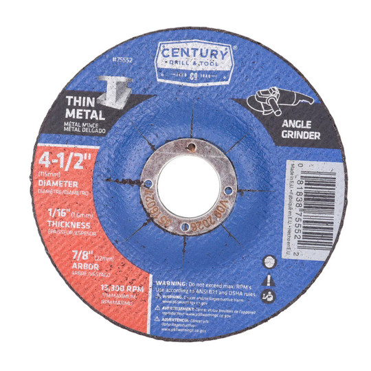 Type 27 aluminum oxide depressed center grinding wheel, 4-1/2 in. x 7/8 in.
