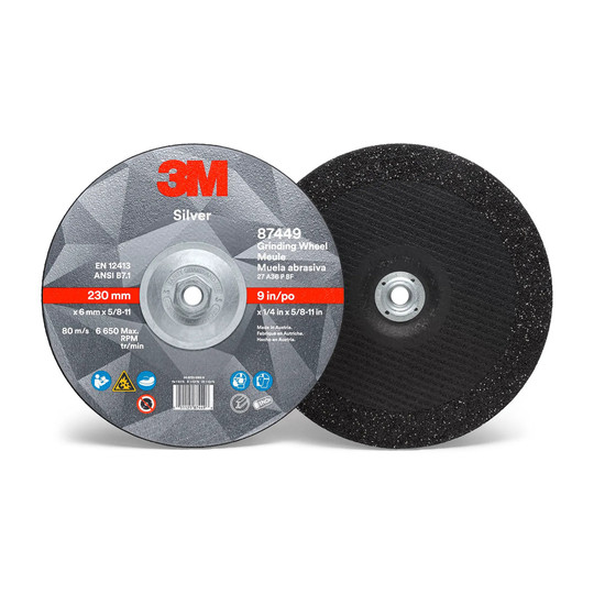 9-inch Type 27 depressed center grinding wheel with 36-grit ceramic grain