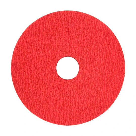 Red 5-inch ceramic resin fiber disc with 7/8-inch center opening