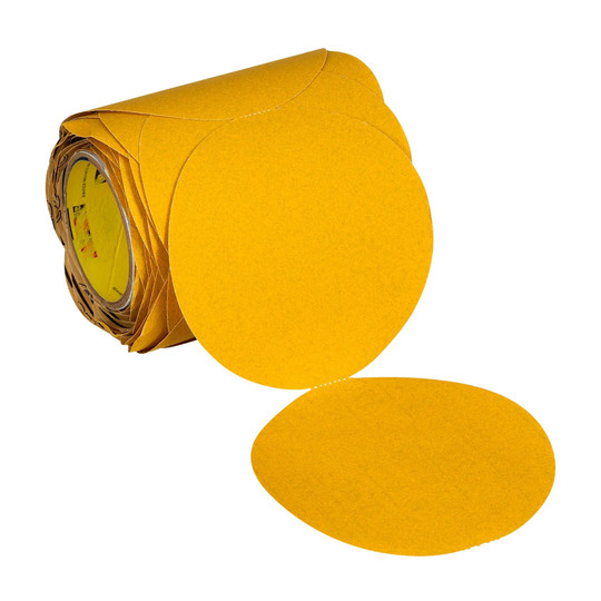 Yellow 5-inch gold PSA abrasive disc roll, 150 grit, 100 discs