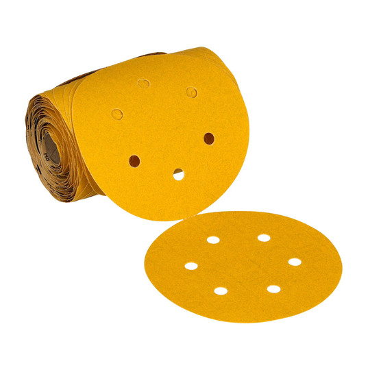 Yellow 6-inch gold PSA abrasive disc roll, 150 grit, 100 discs