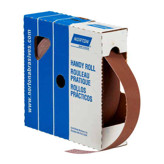 Brown P80 aluminum oxide cloth shop roll, 1-1/2 inches wide by 50 yards long