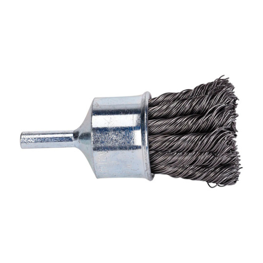 Steel wire drill end brush with 1/4 inch quick-change shank