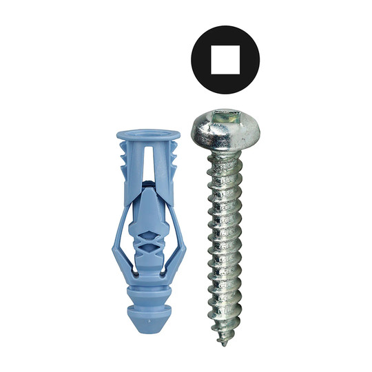 Triple-grip drywall anchor kit with #10 square-drive pan head screws