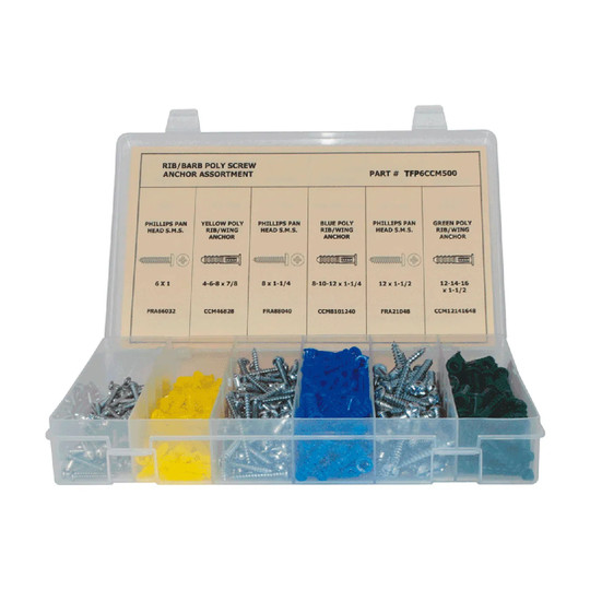500-piece poly rib/wing screw anchor assortment