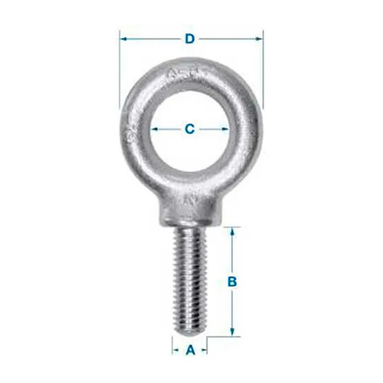 Zinc-plated carbon steel shoulder eye bolt with 1/4-20 thread and 1 inch shank