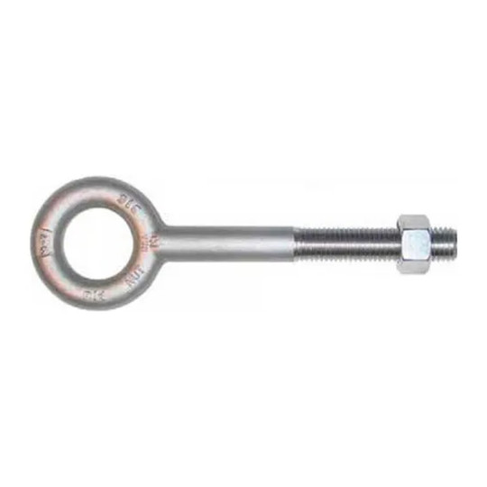 316 stainless steel shoulder nut eyebolt with 3/8-16 x 10-inch threaded shank and hex nut