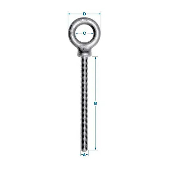 Galvanized shoulder eye bolt with 5/8-11 thread and 4 inch shank