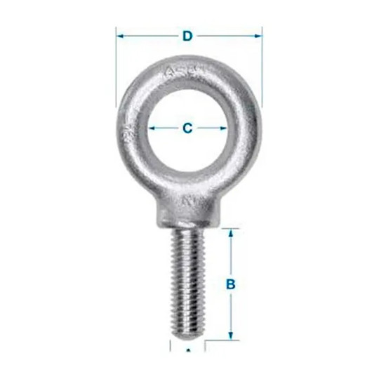 Galvanized carbon steel shoulder eye bolt with 3/8-16 threaded shank