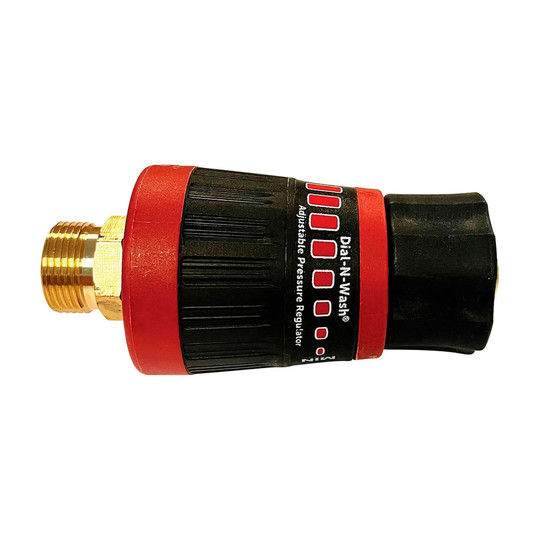 Black and red adjustable pressure washer regulator