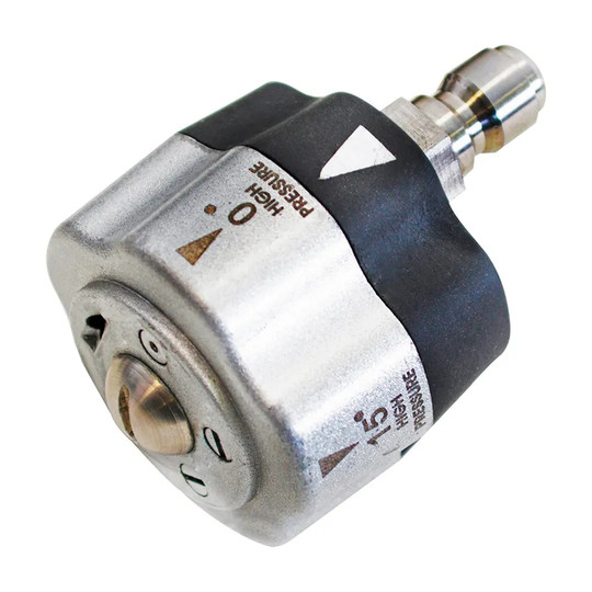 Black universal 5-in-1 pressure washer nozzle with 1/4-inch quick-connect fitting